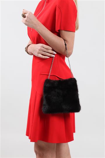 Bolsa Prada Fur Alça corrente e couro Preta