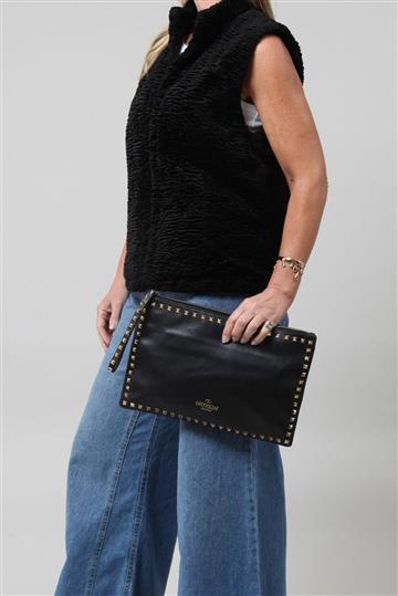 Bolsa Valentino Clutch Rockstud Preta