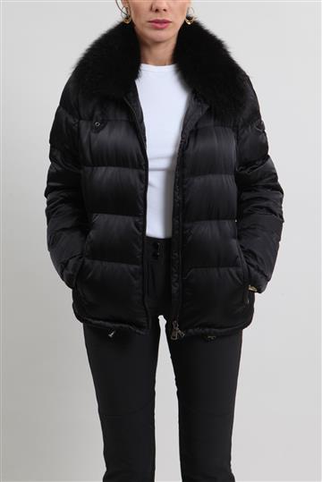 Casaco Prada Puffer Nylon e Pele Preto