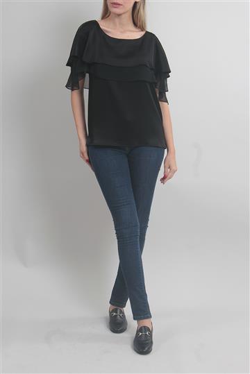 Blusa St John Cetim e Seda Preta