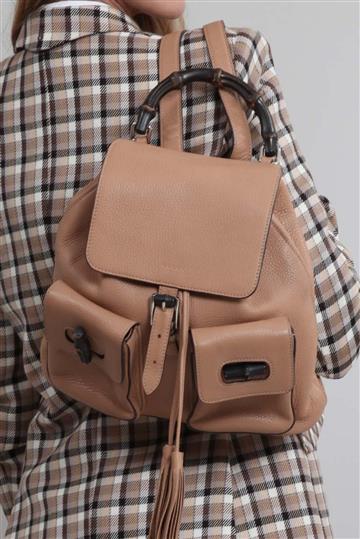 Mochila Gucci Couro Bamboo Bege
