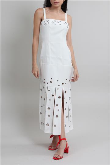 Vestido Alexis Decote Quadrado e Ilhóses Branco