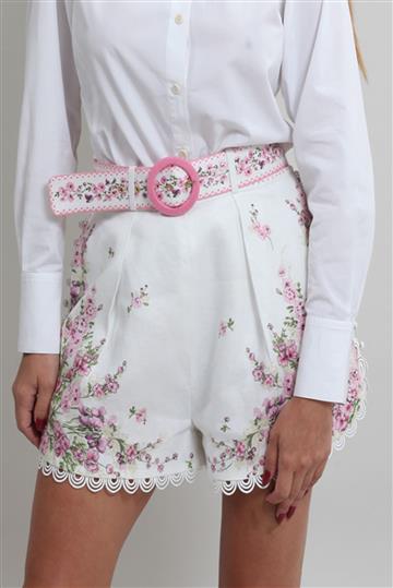 Shorts Zimmermann Floral com Cinto Rosa