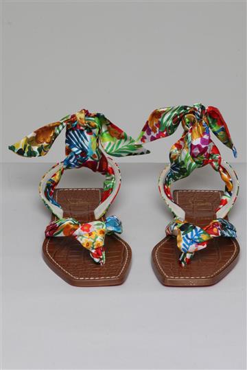 Flat Christian Louboutin Amarração de Seda Colorida