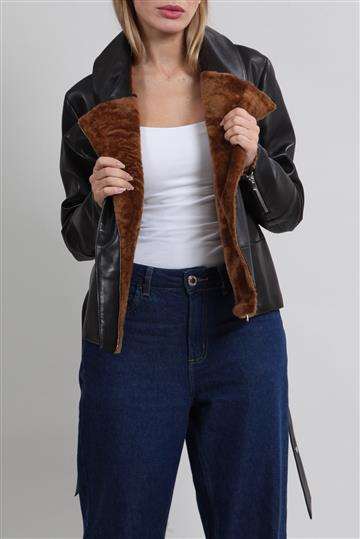 Jaqueta Christian Dior Couro Forrad de Pele Raposa Preta