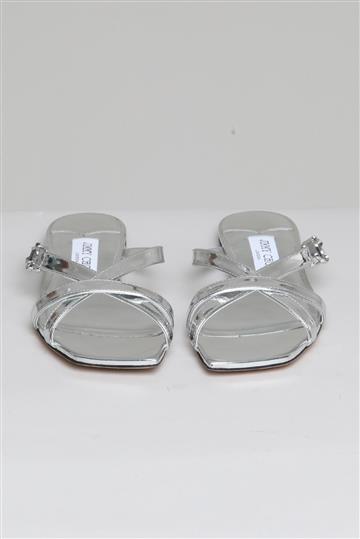 Flat Jimmy Choo Jess Couro Metálico Prateada