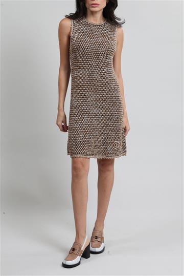 Vestido Chanel Tricô CC curto Bege
