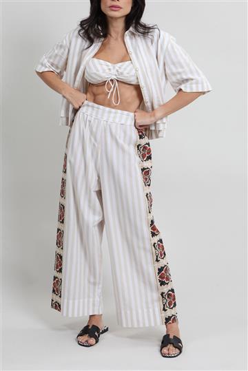 Conjunto Paula Raia Calça, Top e Camisa Listrado