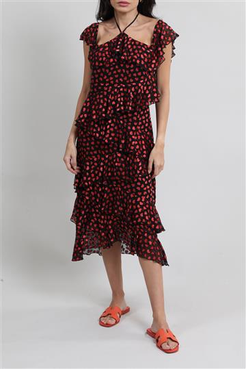 Vestido Alice + Olivia Babados e Corações Preto